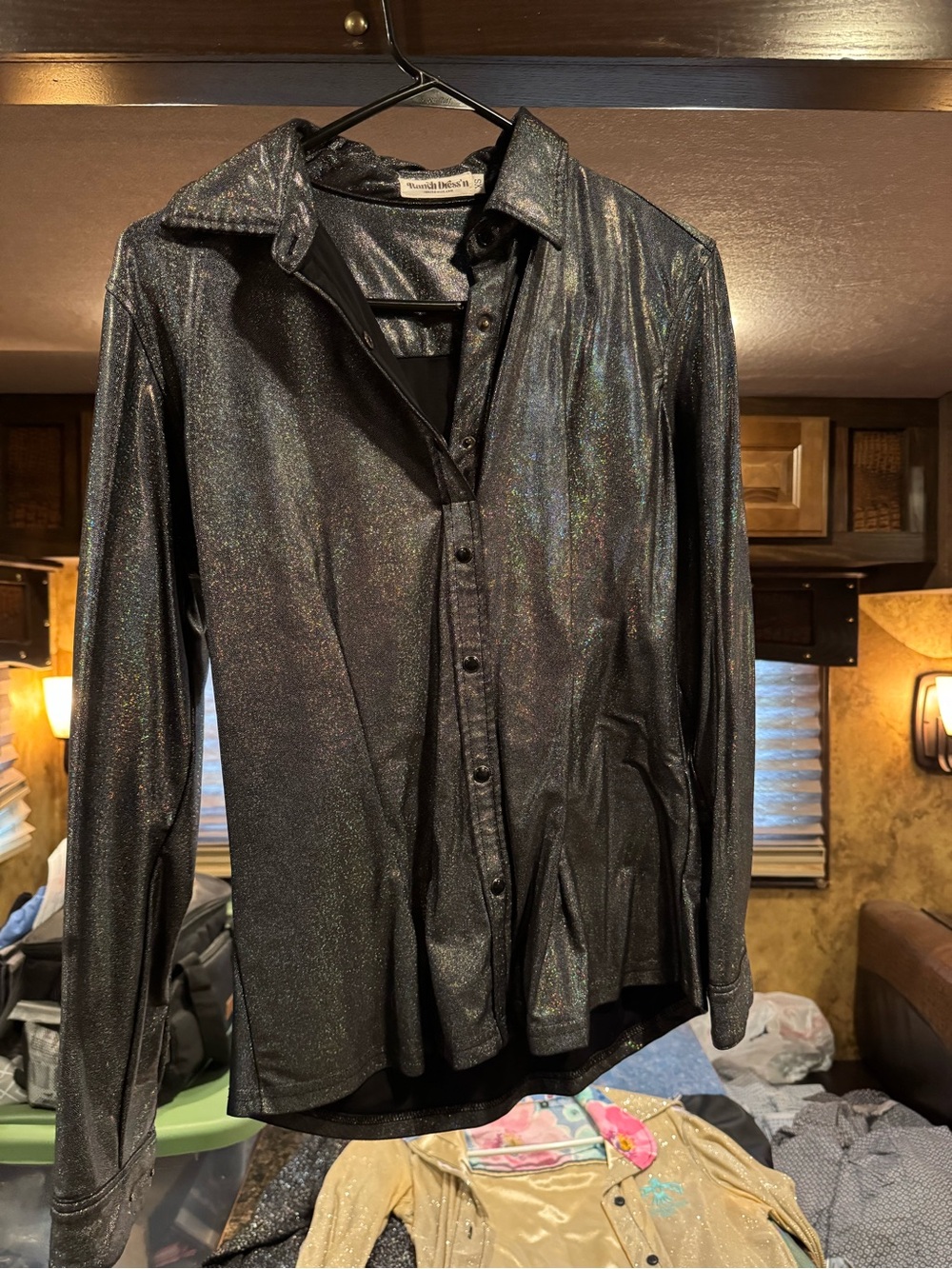 Ranch Dress’n Metallic Black Button-Up Shimmer Shirt